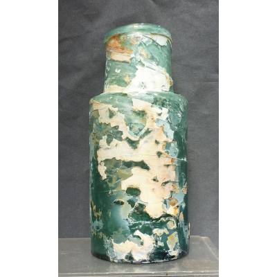 DECORATOR BOTTLE-Teal  Pontiled Utility Jar-Rolled Lip-Chippy Ground Patina-1840   372372529103